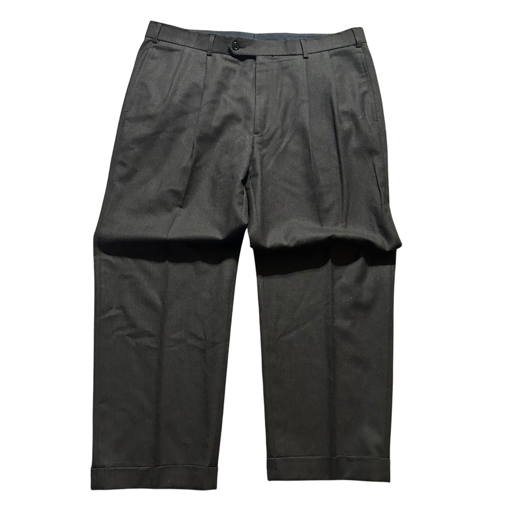 Brooks Brothers 346 Dress Pants Mens 36x27 Grey Wool Pleated Cuffed Trousers